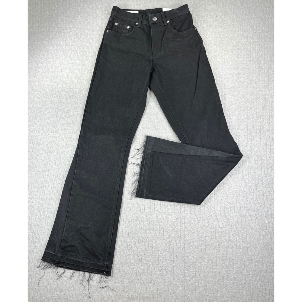 New Zara Bootcut Flare Fit Jeans Women 28/26x32 Black High Rise Raw Hem Denim